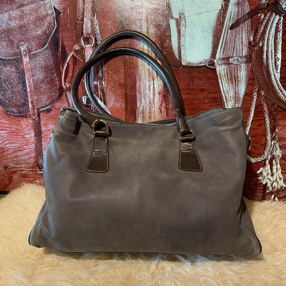 3 section XXL Italian gray leather bag